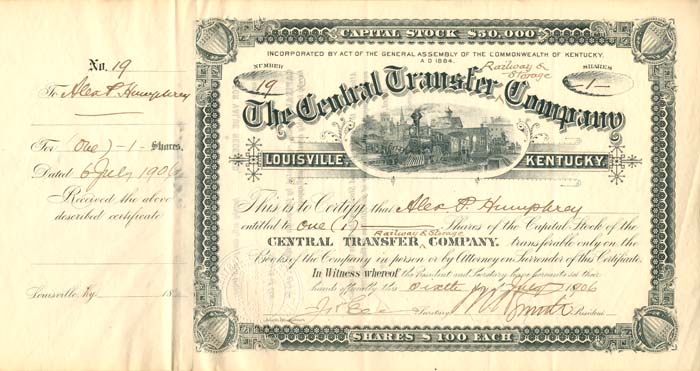 Central Transfer Co. - Stock Certificate